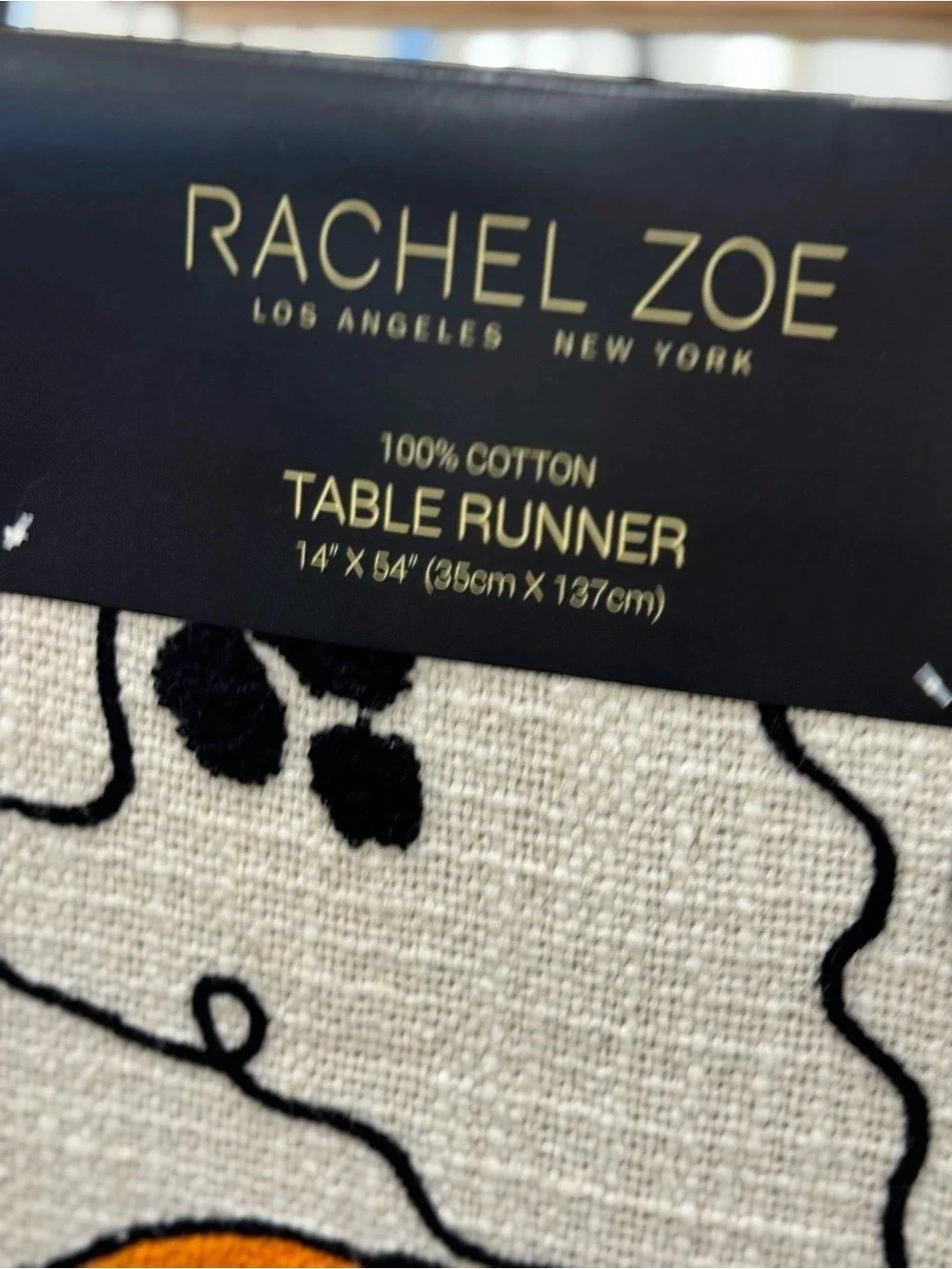 Rachel Zoe Halloween Table Runner Orange & Cream NWT